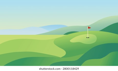 Blue sky and green golf field. Golfclub horizontal poster. Championship or tournament green golf banner. Template for golf championship event.