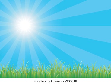 Blue sky with green grass