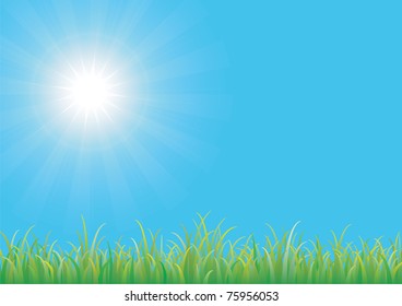 Blue sky with green grass