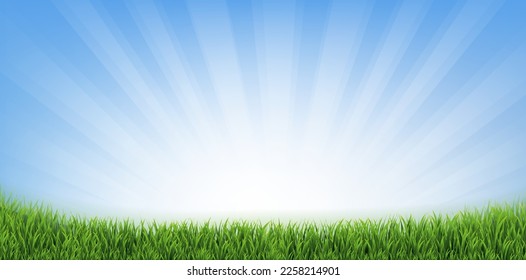 Cielo Azul Y Frontera Verde De Hierba 
Con malla gradiente, iluminación vectorial