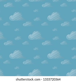 blue sky and hatching white clouds pattern seamless vector