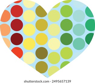 blue sky heart shape with many circle color inside, heart shape vector illustration.