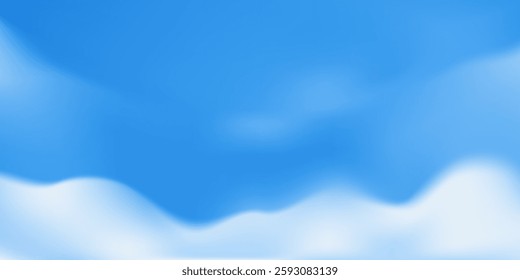 Blue sky light background. White cloud sunny summer abstract gradient. Clear day meteorology gradation pattern. Vector wavy clouds and sunburst rays. Fresh air sunny weather spring heaven landscape