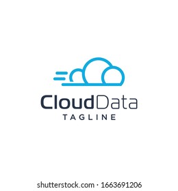 imagen azul de la línea cielo del logotipo compartido de datos del logotipo de almacenamiento en la nube vectorial