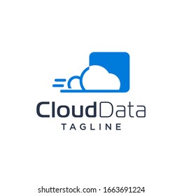 blue sky line art of cloud storage logotype data share logo vector