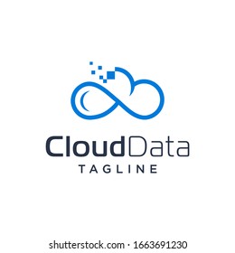blue sky line art of cloud storage logotype data share logo vector