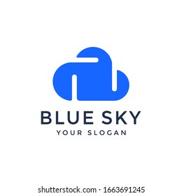 blue sky line art of cloud storage logotype data share logo vector