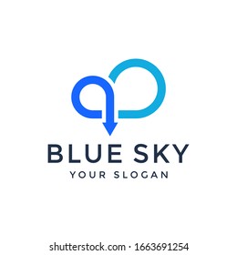 blue sky line art of cloud storage logotype data share logo vector
