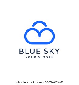 blue sky line art of cloud storage logotype data share logo vector