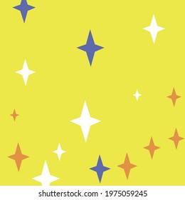 Blue Sky Magic Chaotic Yellow Wallpaper. Retro Print Orange New Year Color White Wallpaper. Stars Four-pointed Santa Christmas Dark Illustration. Indigo Holiday Mystery Winter Night Ornament.