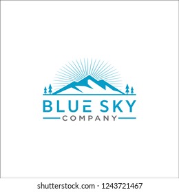 blue sky mountain logo design template