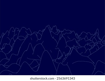 Blue sky with mountains in the background. The mountains are in different sizes and are scattered throughout the sky. The sky is a deep blue color, giving the impression of a vast and open space