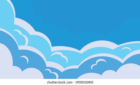 Blauer Himmel auf weißem Hintergrund. Wolkengrenze. Bannervorlage. Vektorgrafik in Flachstil