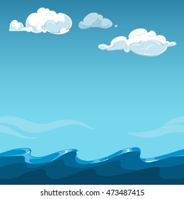 Blue sky over the sea background. Ocean outdoor and cloud, vector illustration