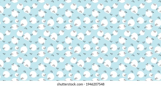 Blue sky, paper plane seamless repeat pattern vector background, origami planes