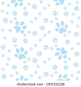 Blue sky pappy paws seamless pattern, animal foot vector background illustration