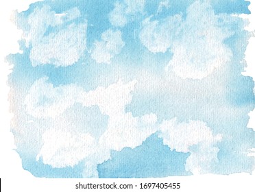 Blue sky pattern splash backdrop,  watercolor texture traced, vector eps 10