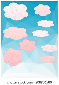 Blue sky and pink clouds in polygonal style