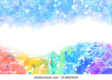 blue sky and rainbow, natural watercolor hand paint texture background, vector illustration, abstract art