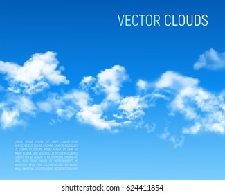 Blue Sky With Realistic Clouds. Vector Background.