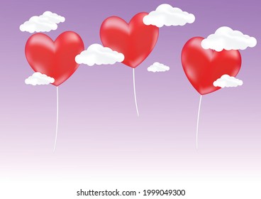 blue sky with red heart and cloud background