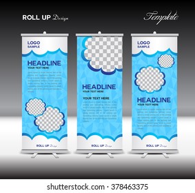 Blue sky Roll Up Banner template vector illustration, polygon background, advertisement, display, flyer design, stand