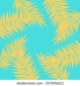 
Blue sky or sea or ocean with palm leaves, place for text, vector illustration