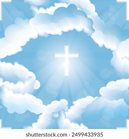 Cielo azul con Cruz brillante. Patrón sin fisuras. Ilustración vectorial.