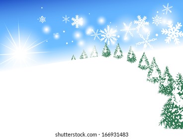 Blue sky and snowy world