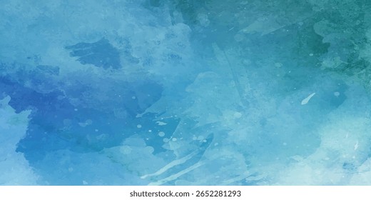 Blue Sky with Soft White Clouds and Gentle Abstract Watercolor Wash Texture for Creative Artistic Design. Clear Blue Sky with Fluffy White Clouds and Abstract Hand-Painted Watercolor Texture