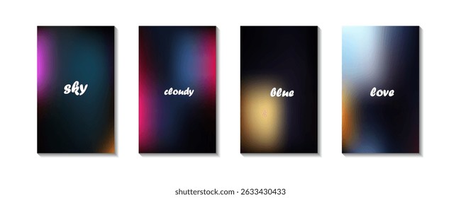 Blue sky stories set. Summer season blue pastel colored vertical vector banner. Blurred sky gradient background. Simple soft light backdrop. Gradient stories design template for poster, social post