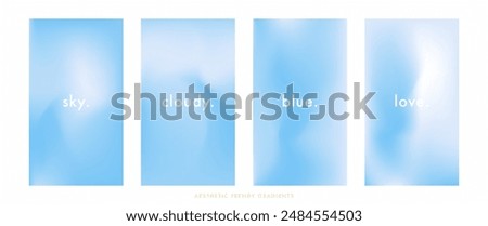 Blue sky stories set. Summer season blue pastel colored vertical vector banner. Blurred sky gradient background. Simple soft light backdrop. Gradient stories design template for poster, social post