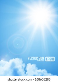 Blue sky with summer sun burst