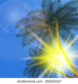 Blue sky with summer sun burst background. EPS10
