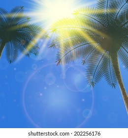 Blue sky with summer sun burst background. EPS10