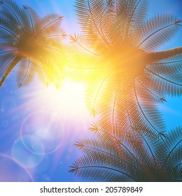 Blue sky with summer sun burst background. EPS10