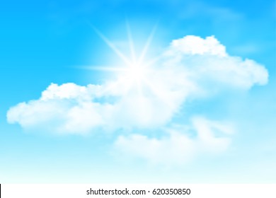 Blue Sky With Sun In The Clouds 