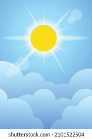 Blue sky and sun with clouds background. Sky landscape with sun and clouds. Vector EPS 10