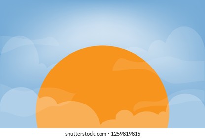 Blue sky with sun and clouds. Can be used poster or presentation design. Nature concept. Clean background. Vector illustration.