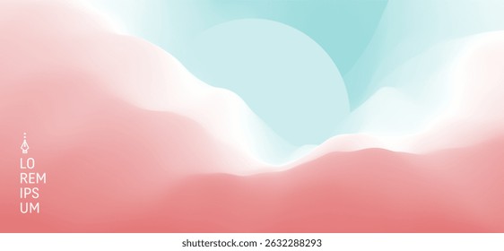 Céu azul com sol nas nuvens. Natureza e fundo. Padrão moderno. Vetor 3d Ilustração. Design para banner, folheto, cartaz, capa ou brochura.