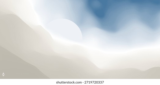 Cielo azul con sol en las nubes. Fondo de la naturaleza. Patrón moderno. Ilustración vectorial 3D. Diseño para Anuncio, flyer, póster, portada o folleto.