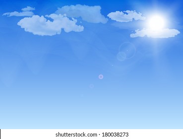Blue sky, sun and clouds realistic vector