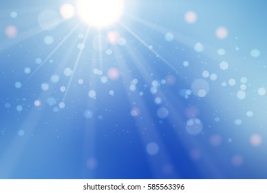 Blue sky and sun. Realistic Blur Design With Burst and Rays. Abstract Shining Background. Vector illustration