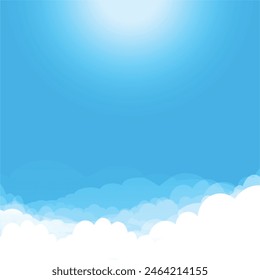 Blue sky with sun and white clouds background