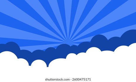 Blue sky with sunburst and cloud background illustration. Landscape vector illustration