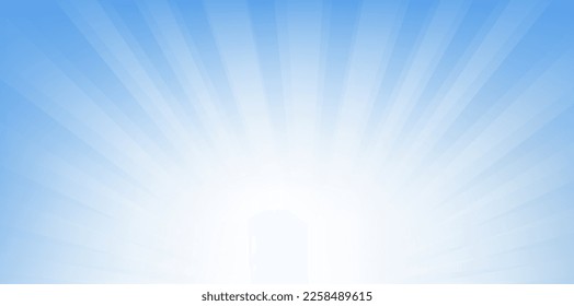 Blue Sky And Sunburst And Rays With Gradient Mesh, Vector Illustration