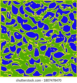 El cielo azul a través de ramas verdes de árboles en el bosque, un patrón vector abstracto que consiste en todo tipo de formas geométricas de diferentes formas.