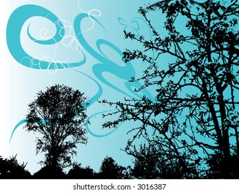 blue sky with trees