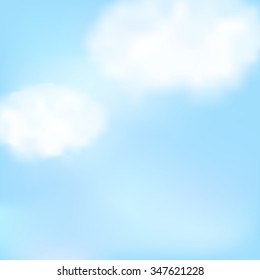 Blue sky with two white clouds. Vector background. 