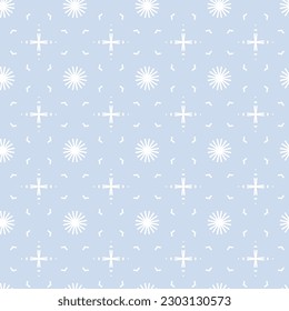 Blue Sky Vector Background with floral seamless pattern.